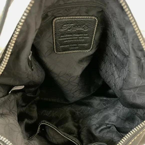 Fossil Black Pebbled Leather Hobo Satchel Tote Bag with Silver Key Charm - Picture 11 of 11